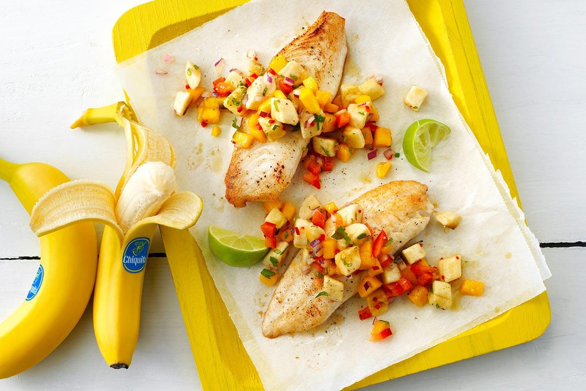 Salsa alla banana e mango con pesce bianco