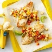 Salsa alla banana e mango con pesce bianco