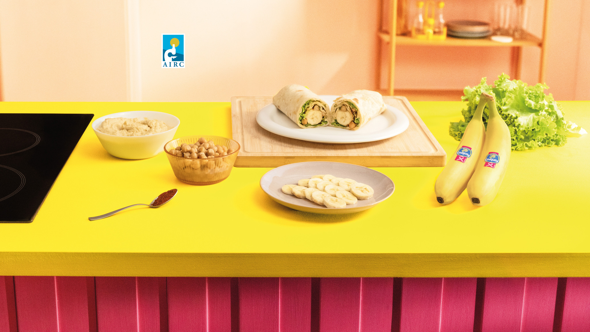 Wrap integrale con banana Chiquita, hummus e ceci croccanti
